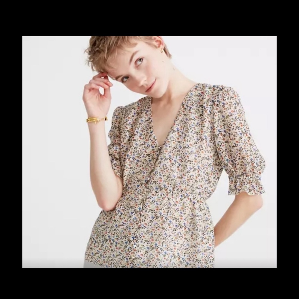 3 for $30 Madewell floral silk peplum puff sleeve
